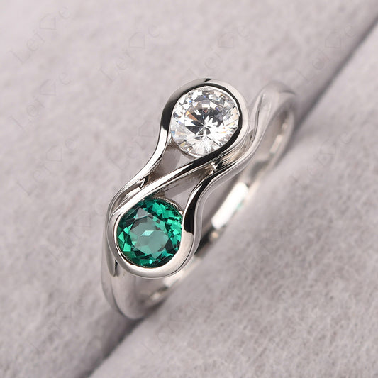 Cubic Zirconia And Emerald Ring Double Stone Engagement Ring
