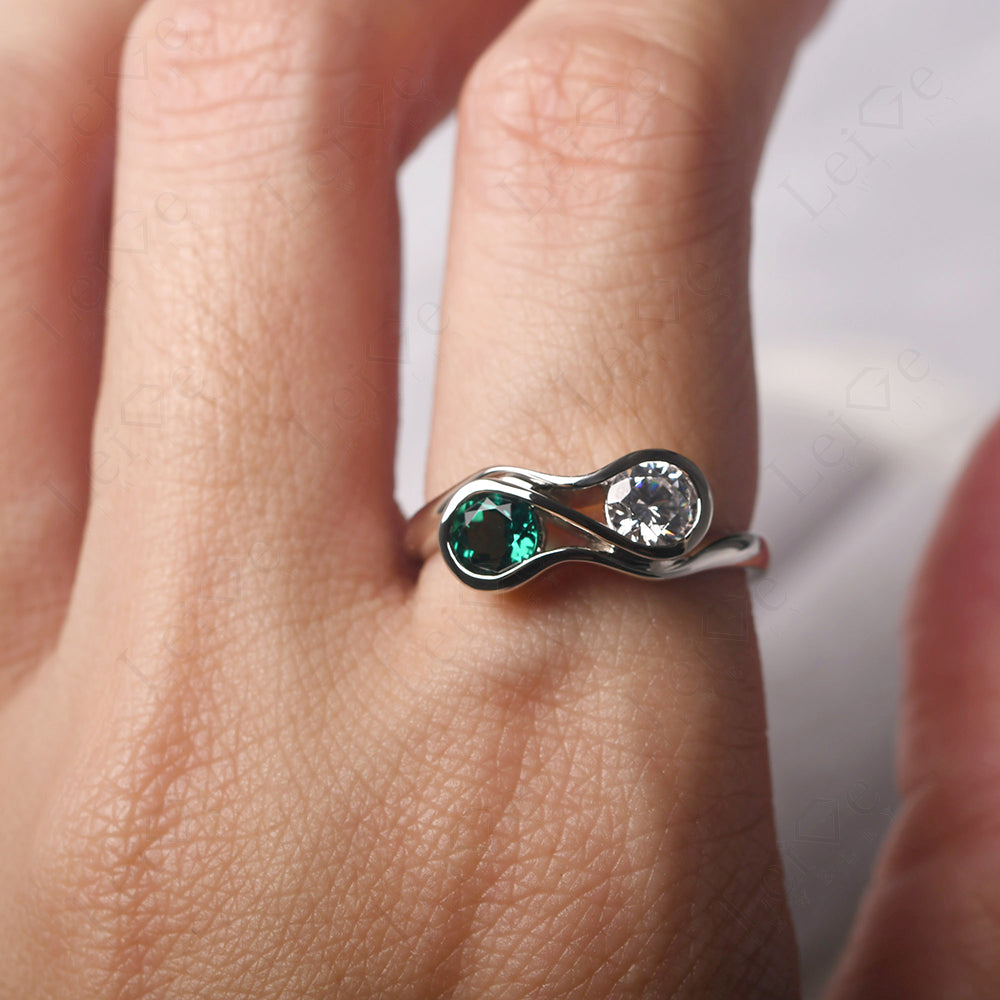 Cubic Zirconia And Emerald Ring Double Stone Engagement Ring