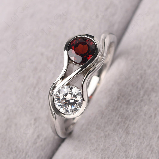 Cubic Zirconia And Garnet Ring Double Stone Engagement Ring