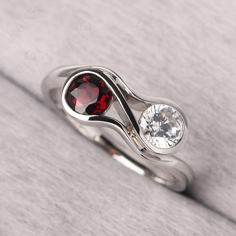 Cubic Zirconia And Garnet Ring Double Stone Engagement Ring