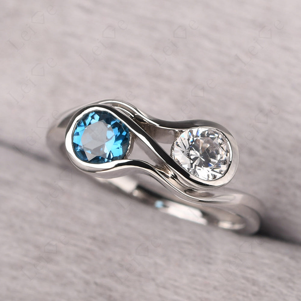 Cubic Zirconia And London Blue Topaz Ring Double Stone Engagement Ring