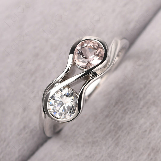 Cubic Zirconia And Morganite Ring Double Stone Engagement Ring