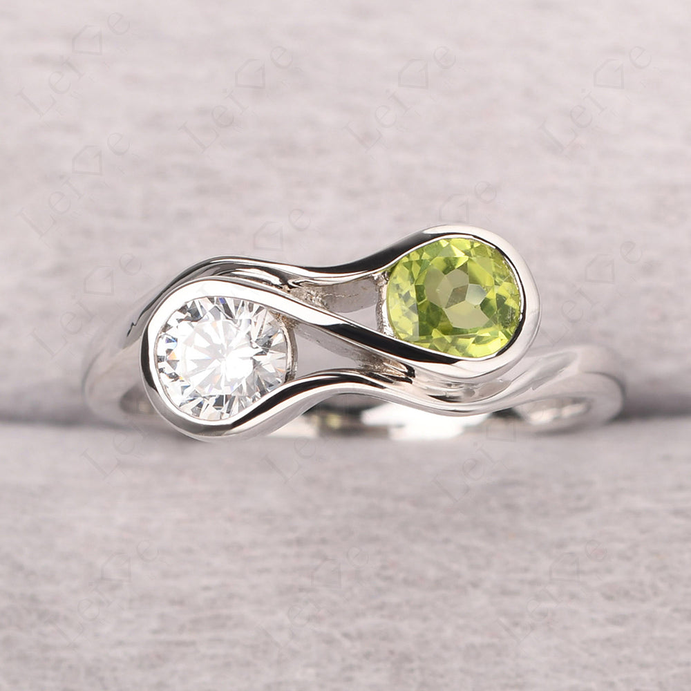 Cubic Zirconia And Peridot Ring Double Stone Engagement Ring