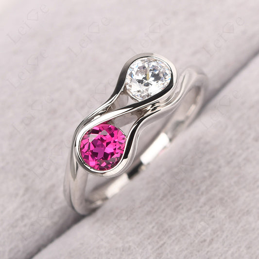Cubic Zirconia And Ruby Ring Double Stone Engagement Ring