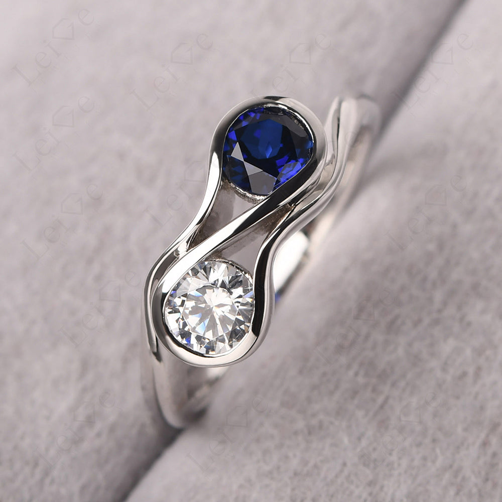 Cubic Zirconia And Sapphire Ring Double Stone Engagement Ring