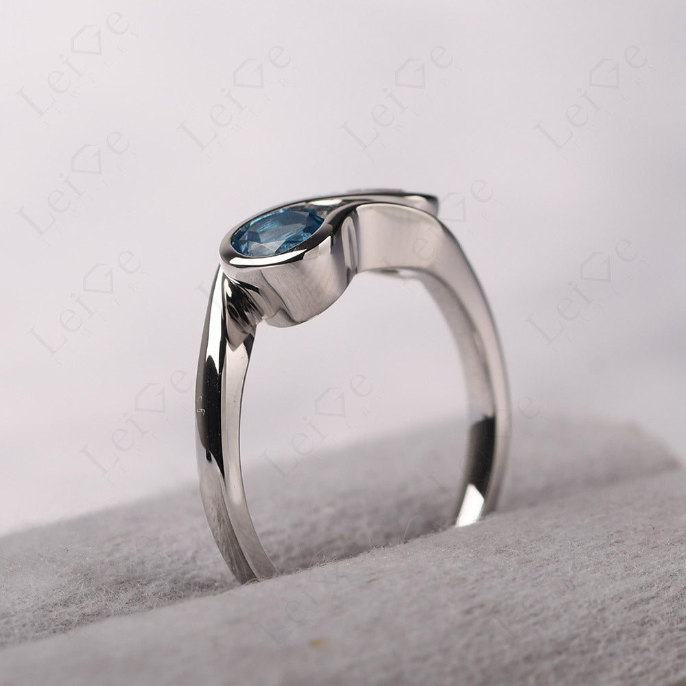 Cubic Zirconia And Swiss Blue Topaz Ring Double Stone Engagement Ring