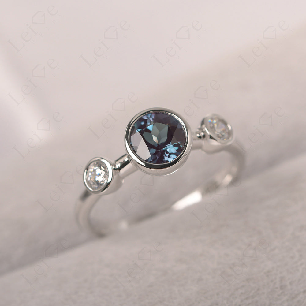 Alexandrite Wedding Ring 3 Stone Bezel Set Ring