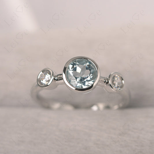 Aquamarine Wedding Ring 3 Stone Bezel Set Ring
