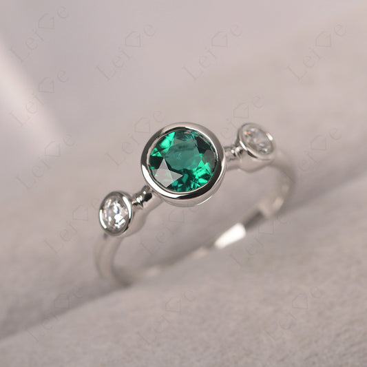 Emerald Wedding Ring 3 Stone Bezel Set Ring