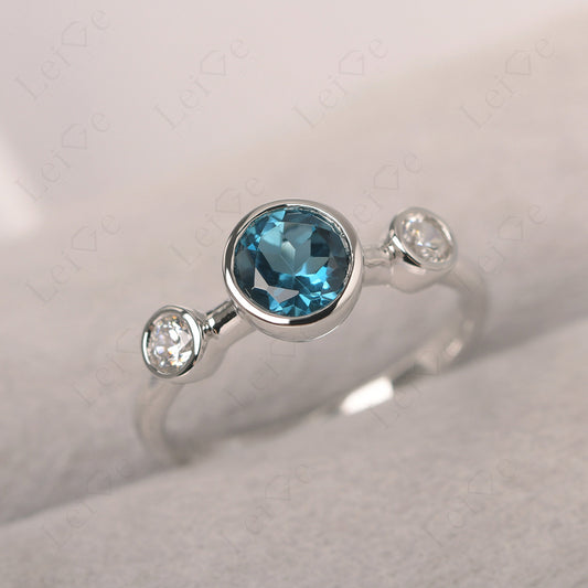 London Blue Topaz Wedding Ring 3 Stone Bezel Set Ring