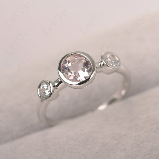 Morganite Wedding Ring 3 Stone Bezel Set Ring