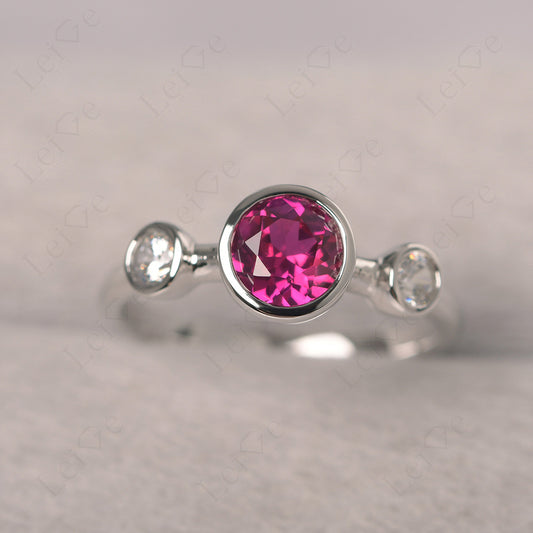 Ruby Wedding Ring 3 Stone Bezel Set Ring