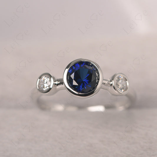 Sapphire Wedding Ring 3 Stone Bezel Set Ring
