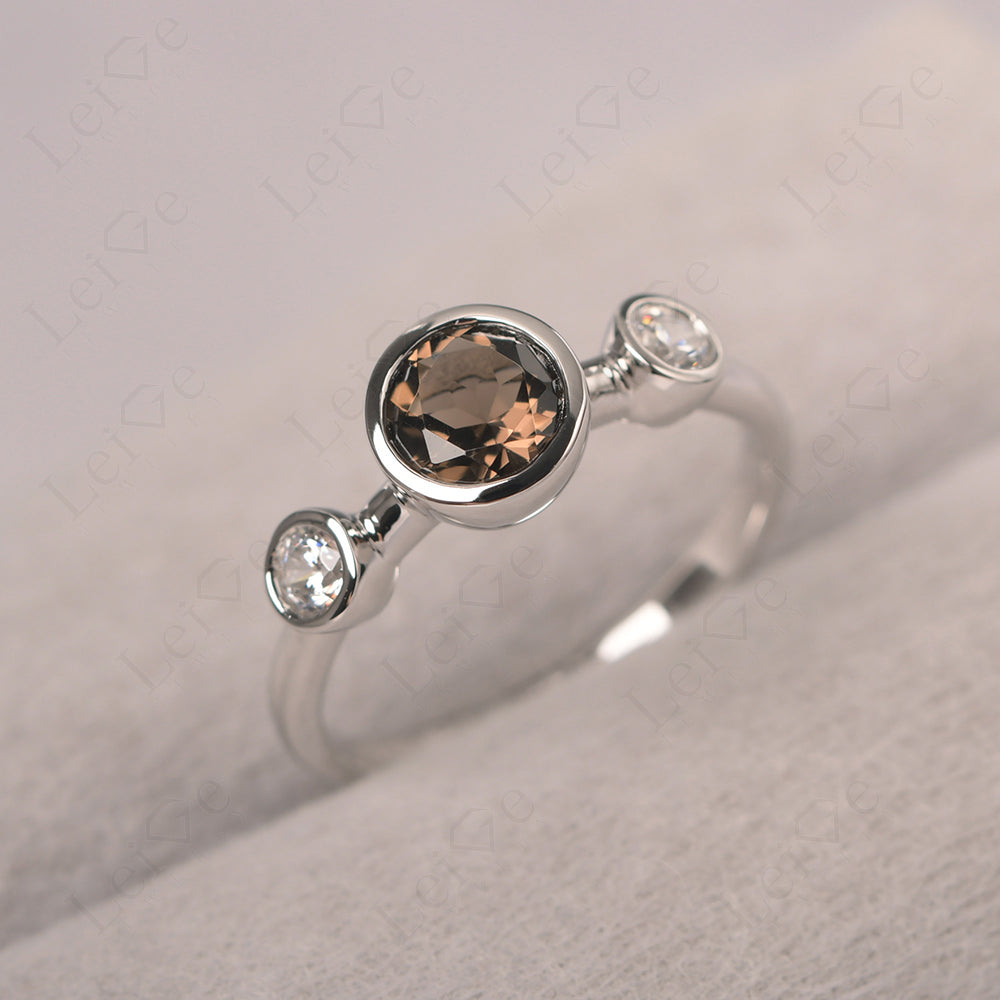 Smoky Quartz Wedding Ring 3 Stone Bezel Set Ring