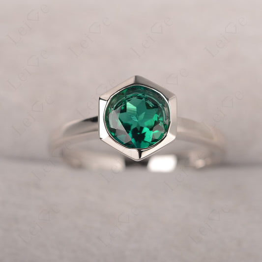 Hexagon Emerald Bezel Set Solitaire Ring