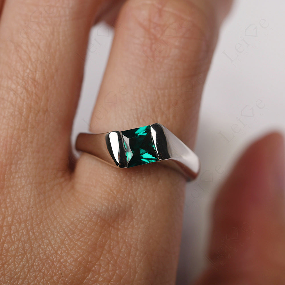 Mens Emerald Ring Sterling Silver