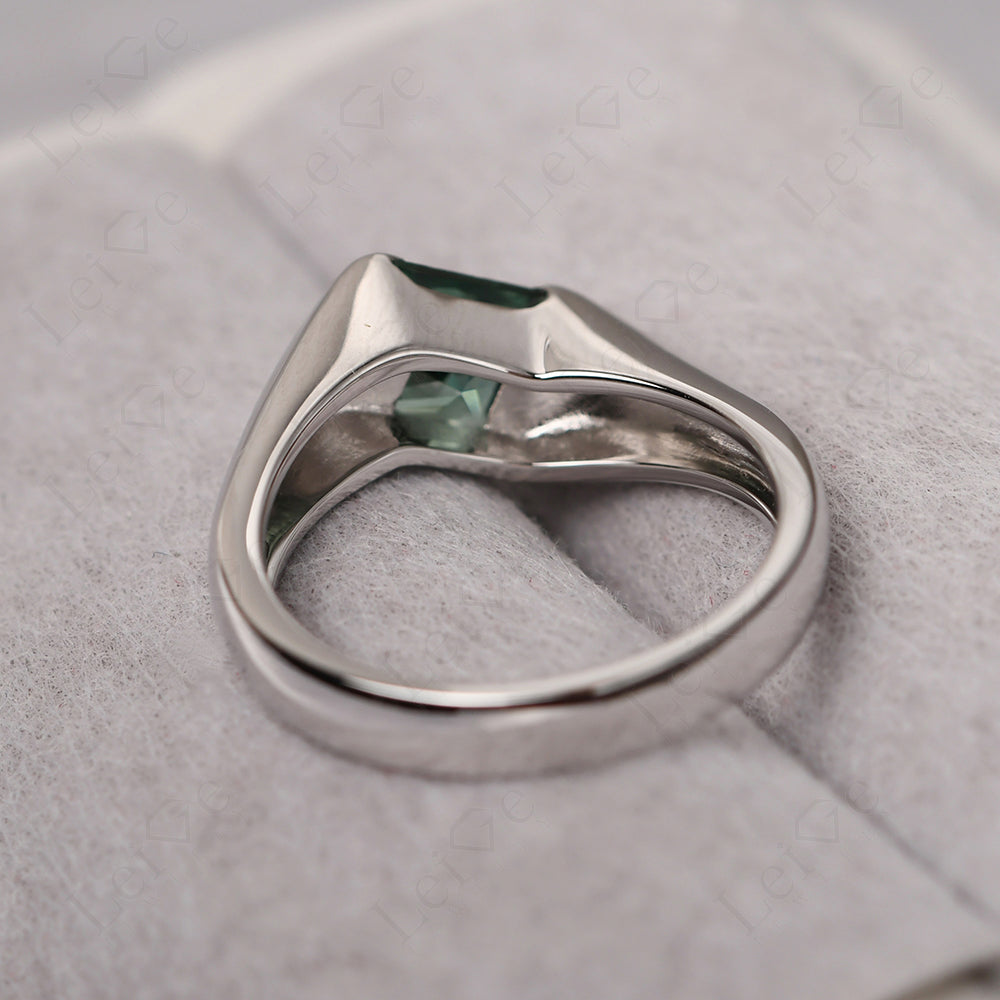 Mens Green Sapphire Ring Sterling Silver