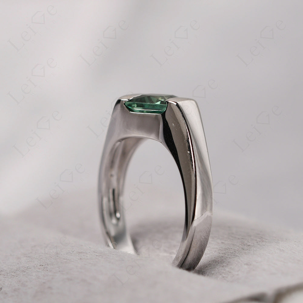 Mens Green Sapphire Ring Sterling Silver