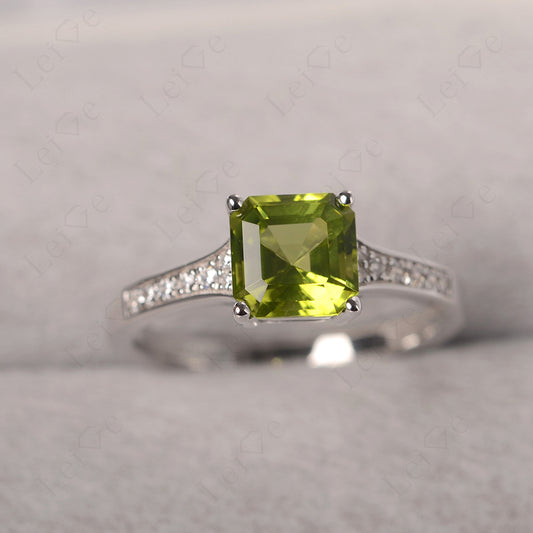 Peridot Ring Asscher Cut Engagement Ring
