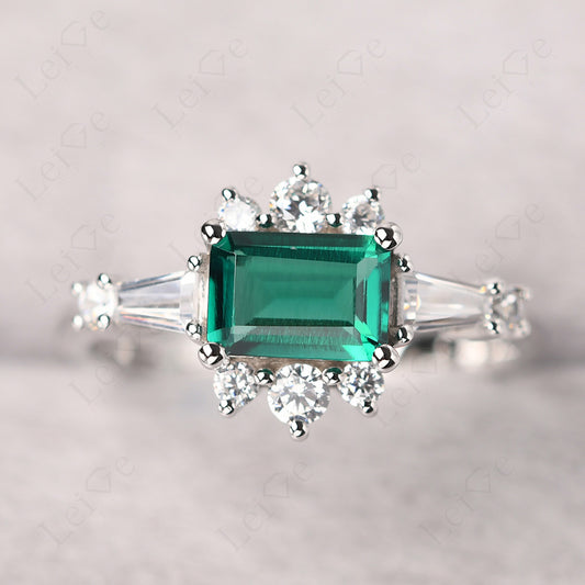 Emerald Cut Emerald Horizontal Ring