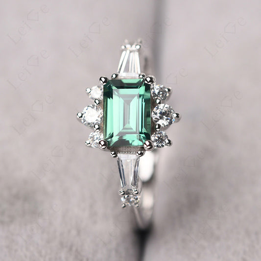 Emerald Cut Green Sapphire Horizontal Ring