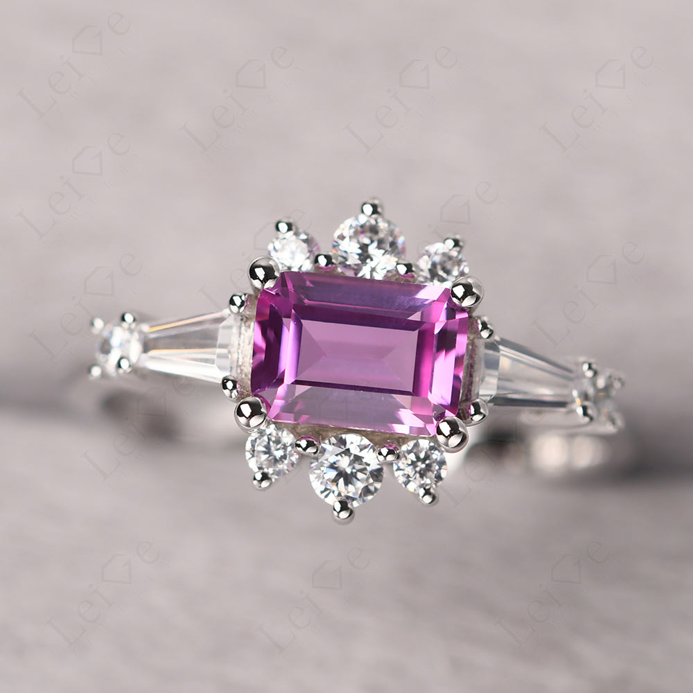Emerald Cut Pink Sapphire Horizontal Ring
