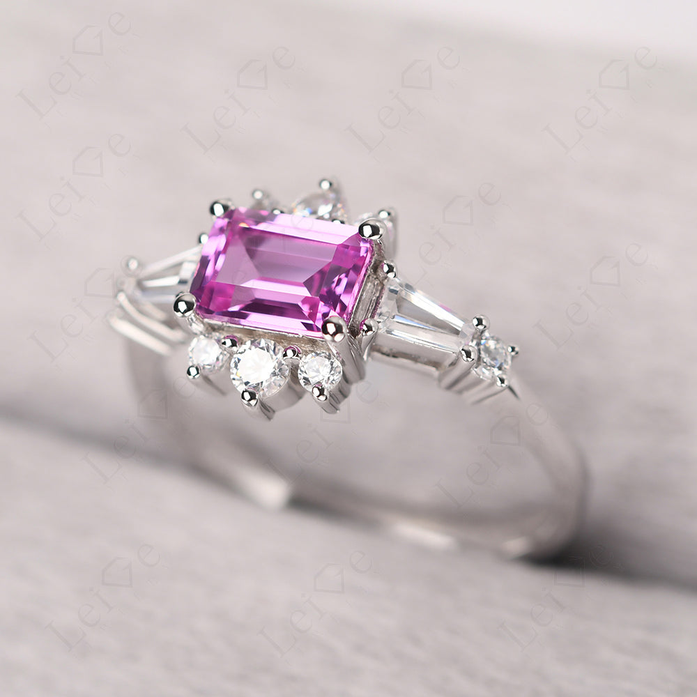 Emerald Cut Pink Sapphire Horizontal Ring