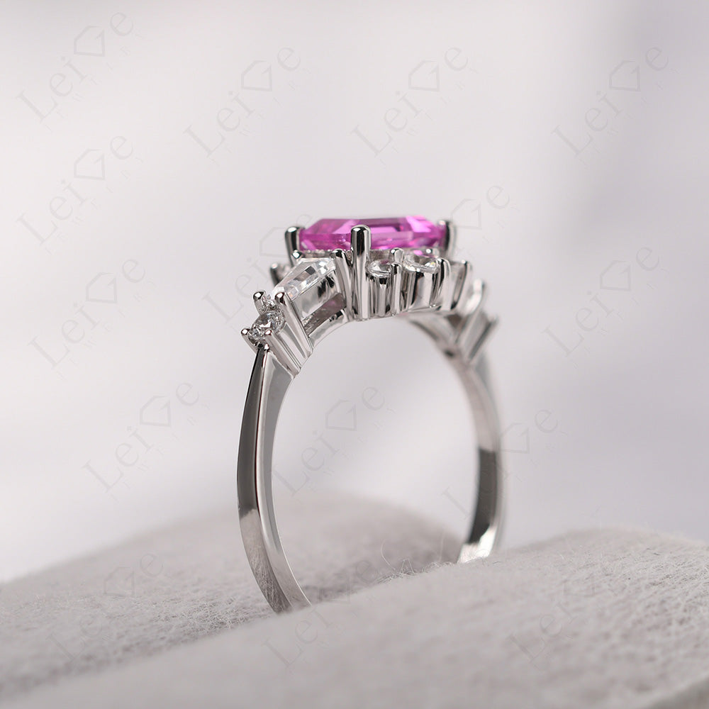 Emerald Cut Pink Sapphire Horizontal Ring