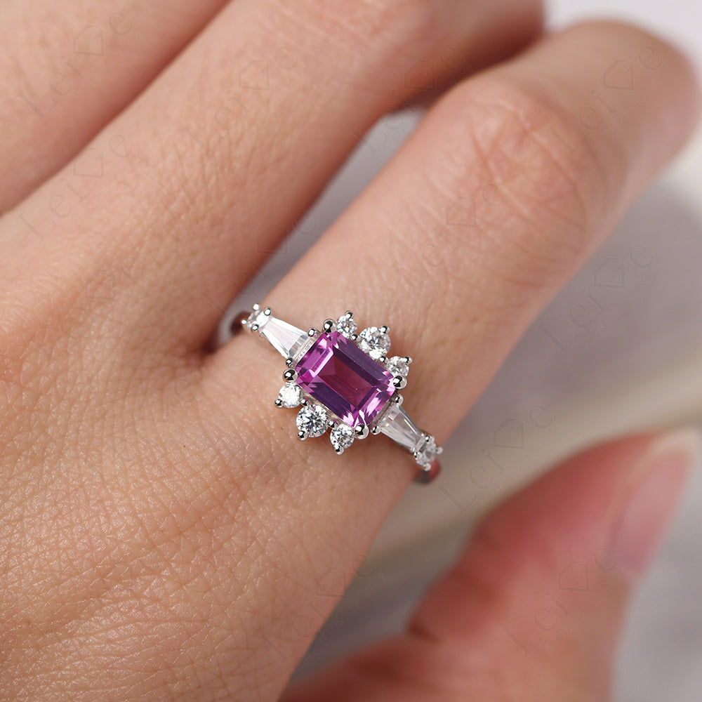 Emerald Cut Pink Sapphire Horizontal Ring