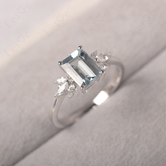 Aquamarine Ring Emerald Cut Wedding Ring Gold