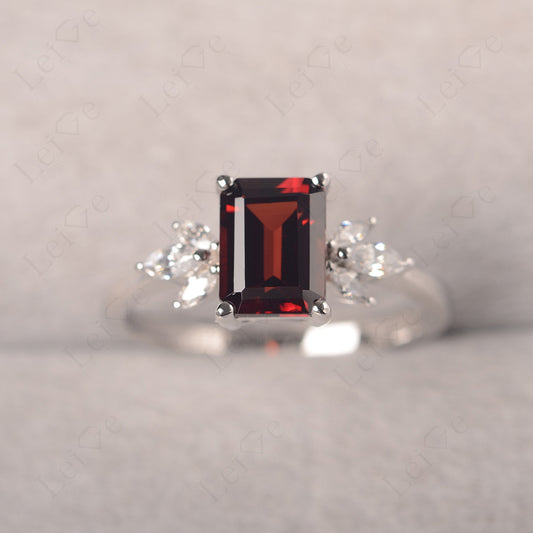 Garnet Ring Emerald Cut Wedding Ring Gold