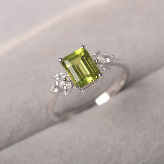 Peridot Ring Emerald Cut Wedding Ring Gold