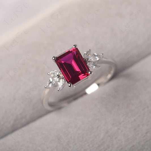 Ruby Ring Emerald Cut Wedding Ring Gold
