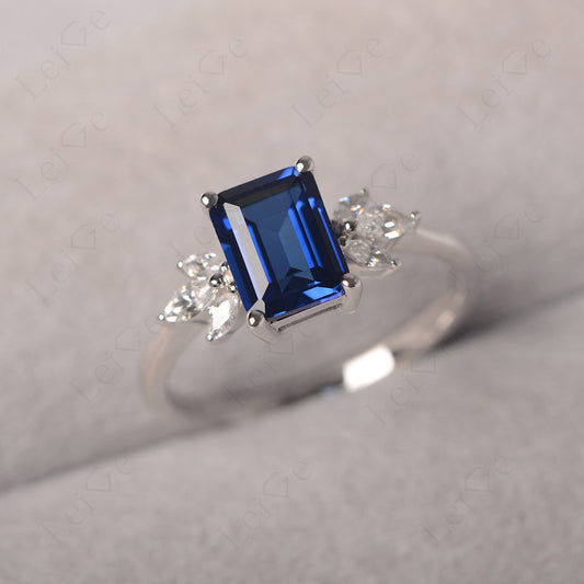 Sapphire Ring Emerald Cut Wedding Ring Gold