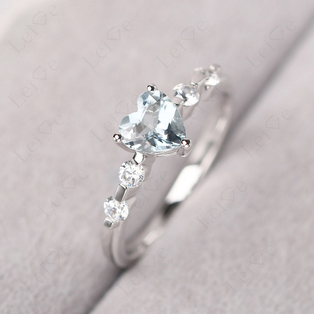 Dainty Heart Aquamarine Engagement Ring