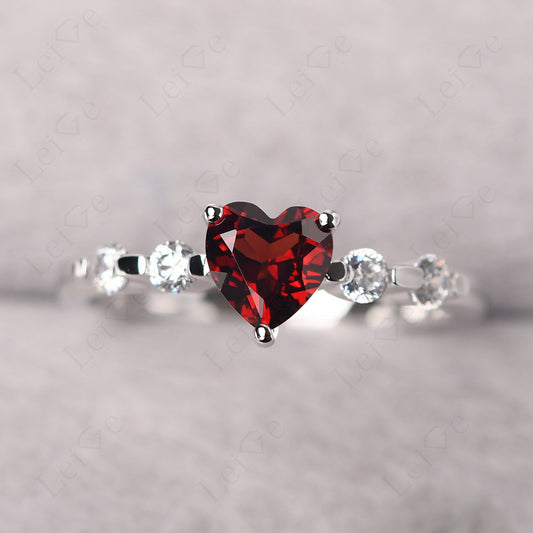 Dainty Heart Garnet Engagement Ring