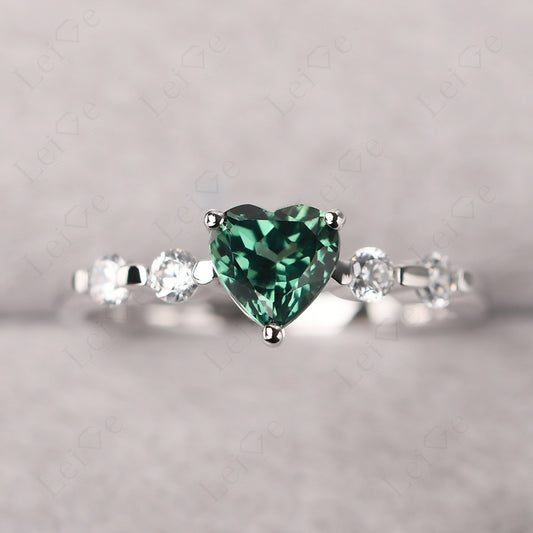 Dainty Heart Green Sapphire Engagement Ring