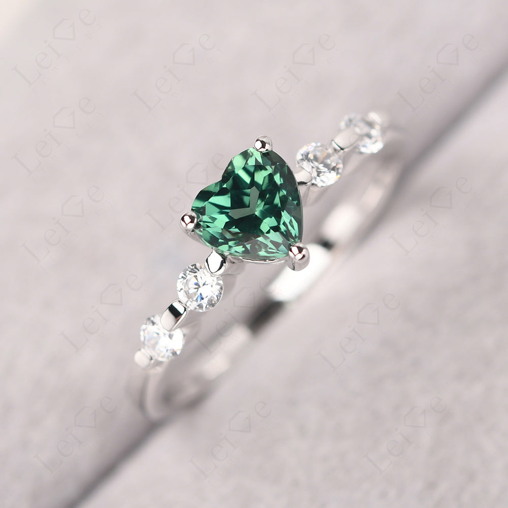 Dainty Heart Green Sapphire Engagement Ring