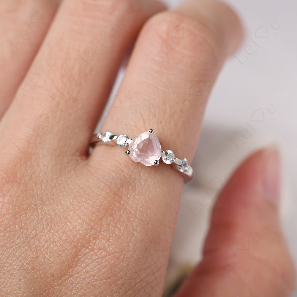 Dainty Heart Rose Quartz Engagement Ring