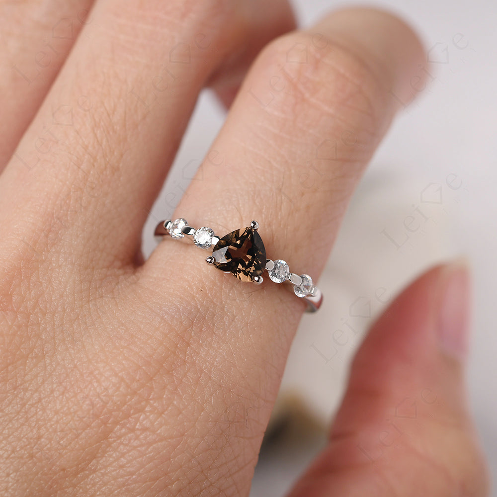 Dainty Heart Smoky Quartz Engagement Ring