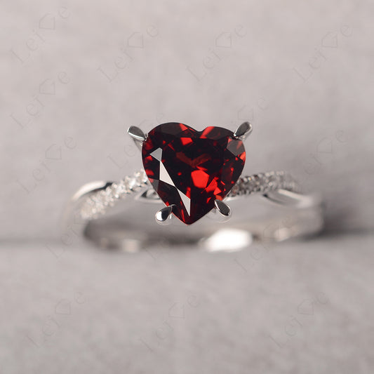Twisted Heart Shaped Garnet Ring White Gold