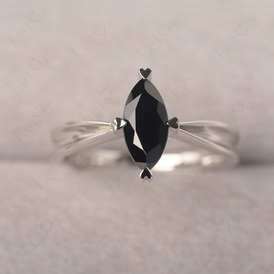 Black Spinel Wedding Ring Marquise Solitaire Ring