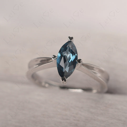 London Blue Topaz Wedding Ring Marquise Solitaire Ring