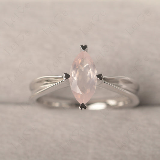Rose Quartz Wedding Ring Marquise Solitaire Ring