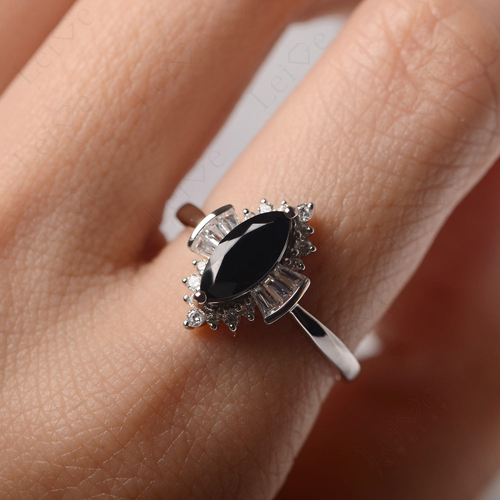 Marquise Black Spinel Engagement Ring White Gold