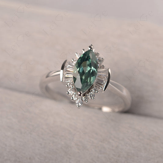 Marquise Green Sapphire Engagement Ring White Gold