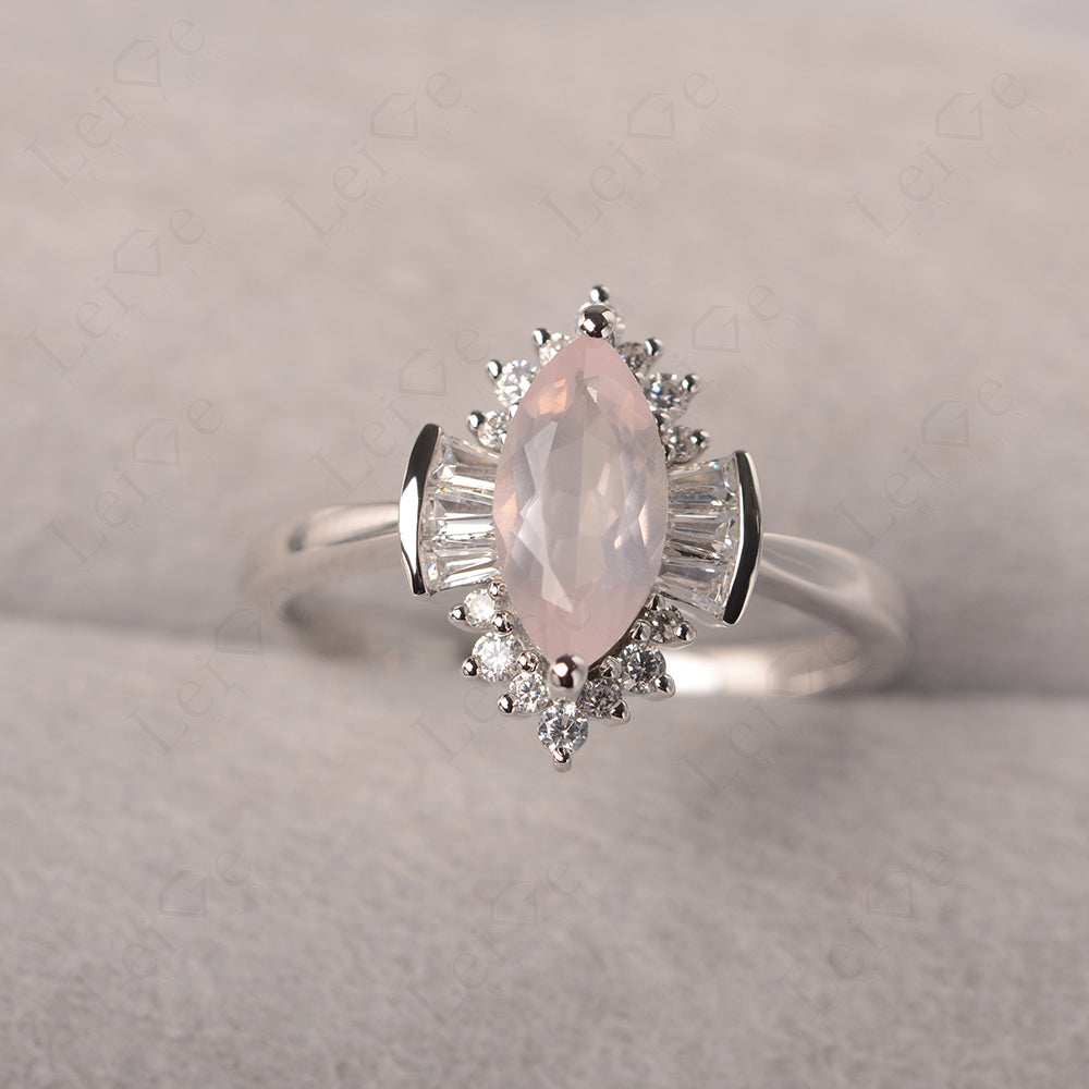 Marquise Rose Quartz Engagement Ring White Gold