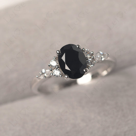 Black Spinel Ring Sterling Silver Oval Cut Ring