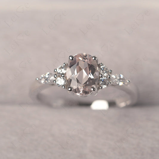 Morganite Ring Sterling Silver Oval Cut Ring