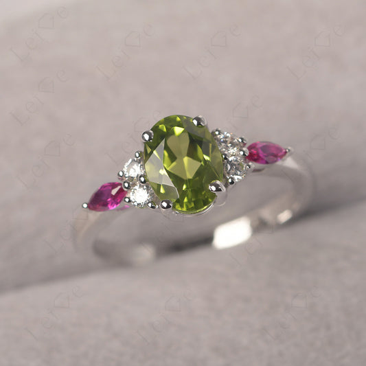 Peridot Ring Sterling Silver Oval Cut Ring